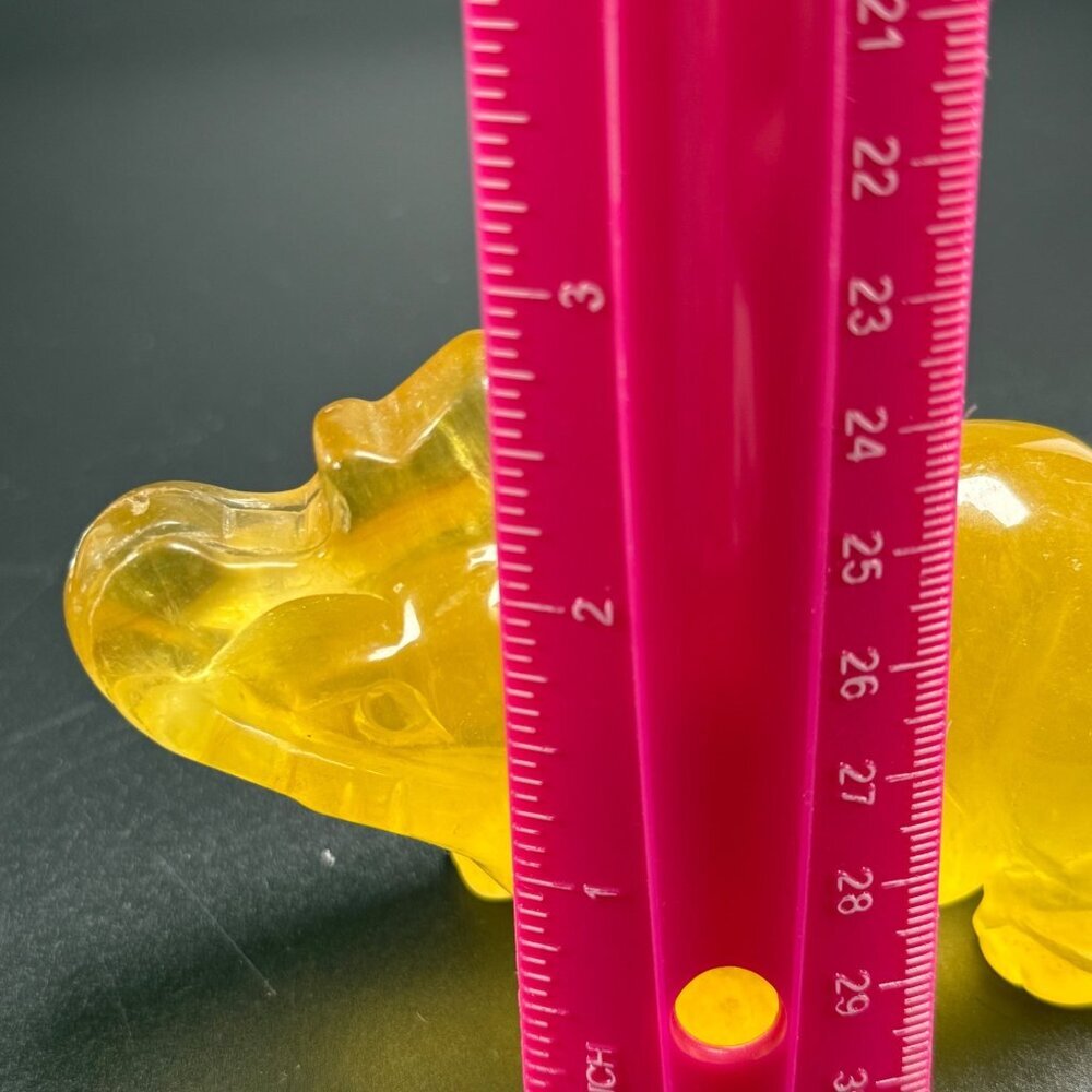 Natural Yellow Fluorite Elephant Hand Carved UVs Stone Trunk Up 4" 376g - Picture 9 of 11